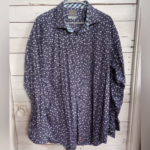 Thomas Dean Mens Size 2XL Button Front Shirt Contrasting Flip Cuff Purple Floral - Picture 1 of 11